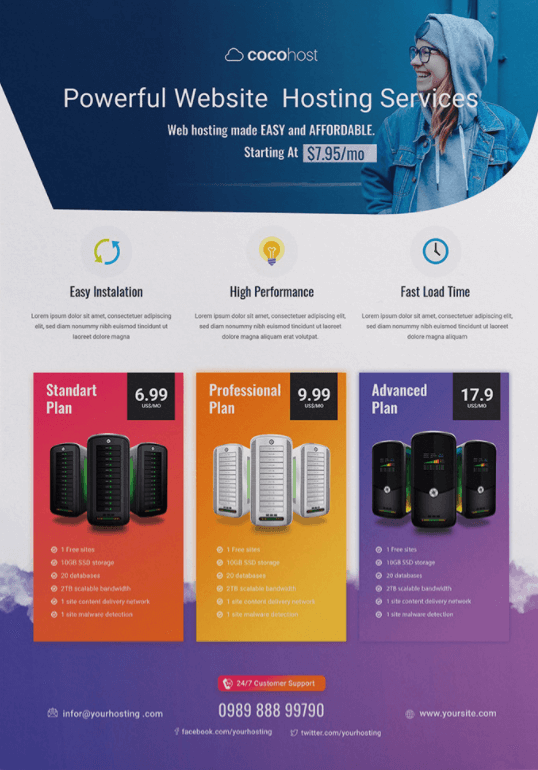 esempio di volantino per servizio hosting